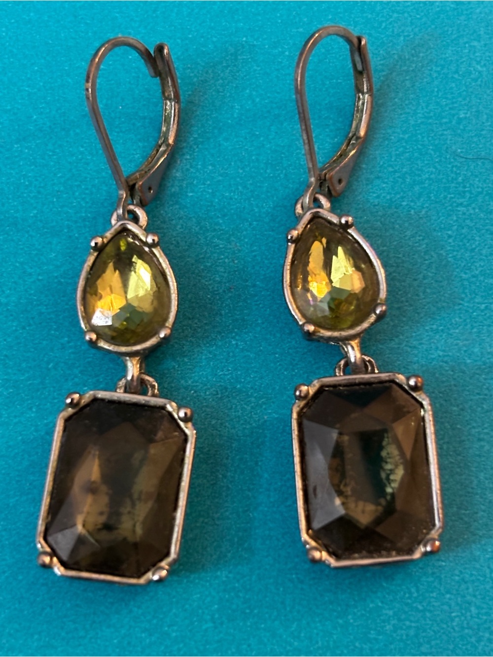 Olive Green Teardrop and Emerald-Cut Drop Earrings